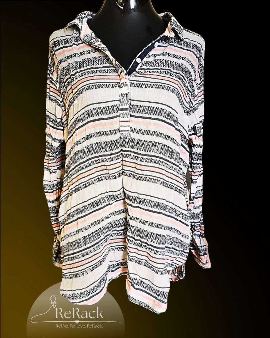 COLUMBIA STRIPED TUNIC SHIRT (Category: Longsleeves) located in Calamba. Submitted by rackme (Listing ID 1461247191, Image 1). Description: ᴏʟᴅ ᴘʀɪᴄᴇ: ₱125 📏 Size W24 📐 Measurements L32".
