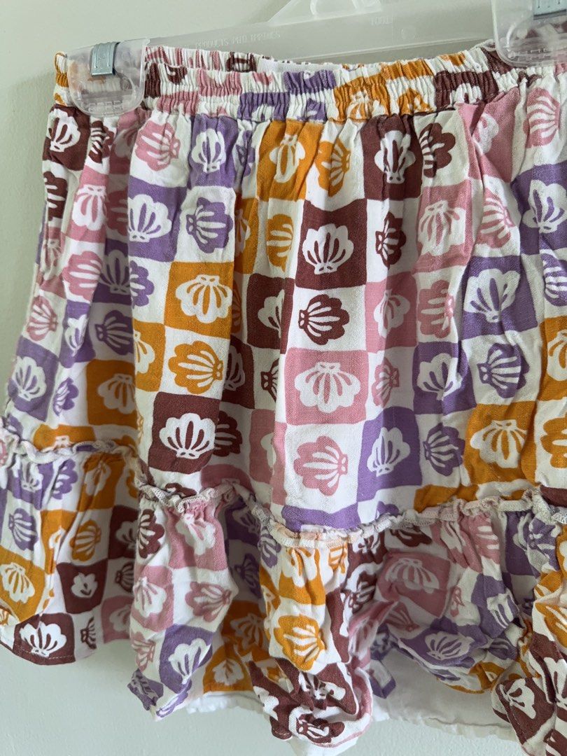Cotton On Kids Shell Print Skirt (Category: Babies & Kids Fashion) located in Paranaque City. Submitted by prebyb (Listing ID 1461167738, Image 2). Description: Cute Cotton On Kids tiered skirt with a fun pastel shell print and comfy elastic waistband..