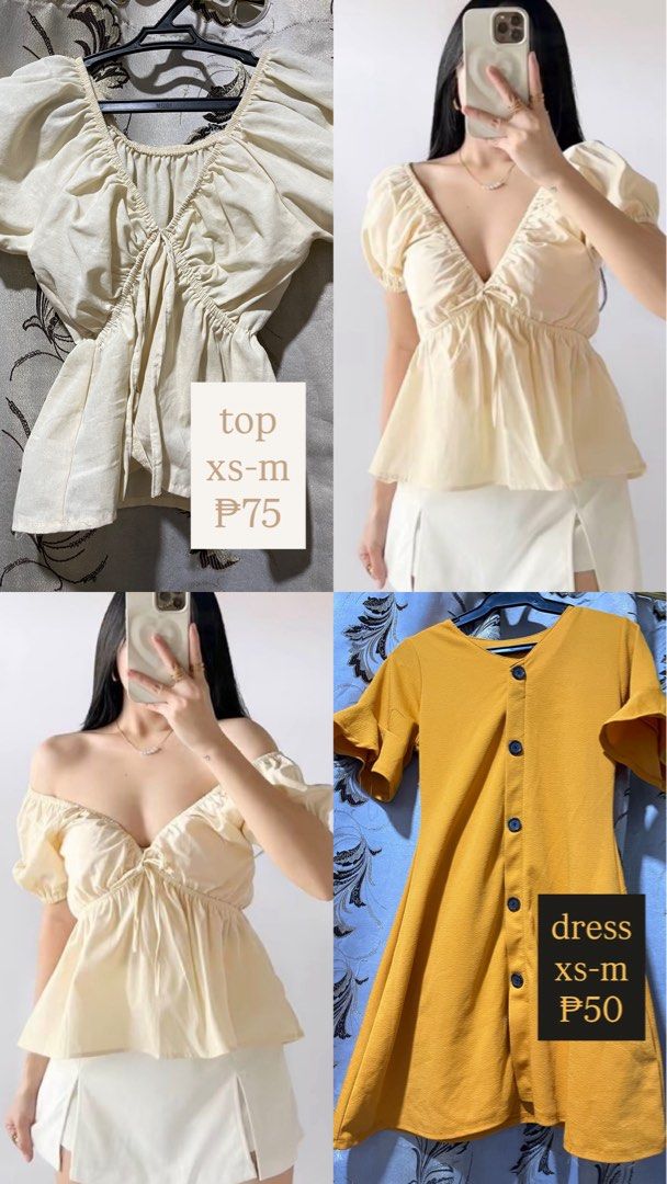 Cream Puff Sleeve Ruched V-Neck Top (Category: Blouses) located in Manila. Submitted by jamalynnah (Listing ID 1461135086, Image 1). Description: SIZES: S-L.