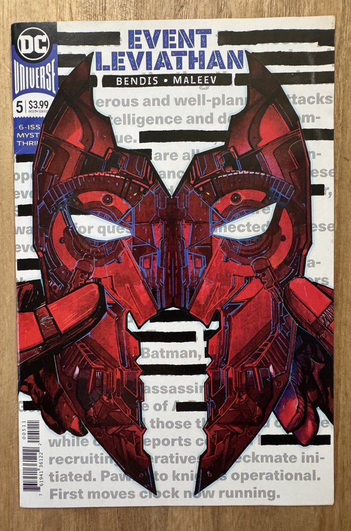 DC Universe Event: Leviathan #5 Comic Book (Category: Comics & Manga) located in San Pedro. Submitted by pageturner19 (Listing ID 1461144574, Image 1). Description: - Event Leviathan #5 comic book - From DC Universe - Features acclaimed creators Bendis and Maleev - This issue is part of a larger, ongoing storyline - A must-have for any DC Comics or Batman fan - Experience the stunning artwork and compelling story.