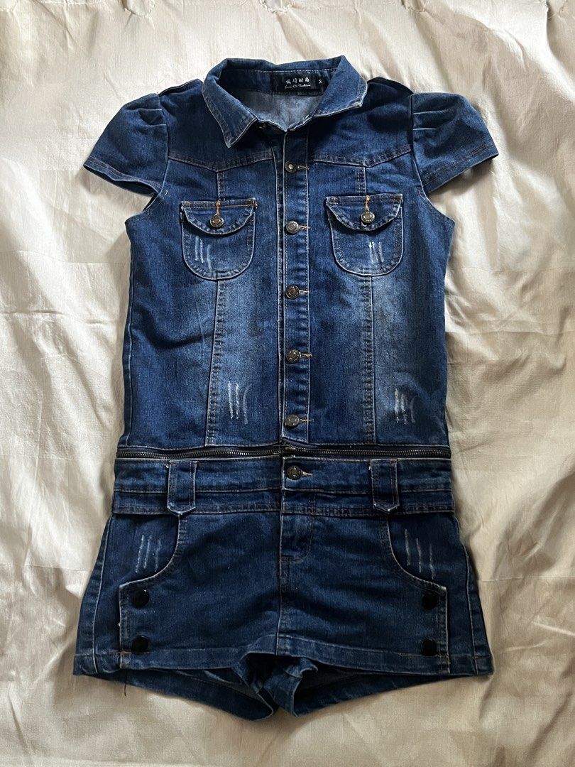 y2k Denim Romper with Detachable Skort (Category: Rompers) located in Iloilo. Submitted by avenelle.co (Listing ID 1461132763, Image 3). Description: super cute denim jumper with a detachable top + matching skort! 🫶🏻 can be worn together or separately, so you can style it in different ways. has lots of cute pocket details and a slightly vintage/Y2K feel. - fits xs-s - detachable top & skort - sturdy denim material - multiple pockets - cute fitt