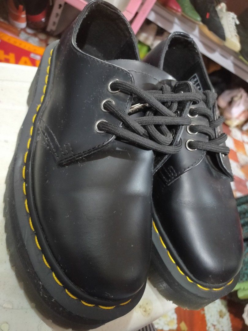 Dr. Martens Black Platform Oxford Shoes (Category: Sneakers & Footwear) located in Manila. Submitted by new-opening (Listing ID 1461209603, Image 2). Description: - Classic Dr. Martens 1461 Quad platform oxford shoes - Color: Black - Signature yellow stitching - Chunky platform sole for added height and style - Laces are intact and functional.