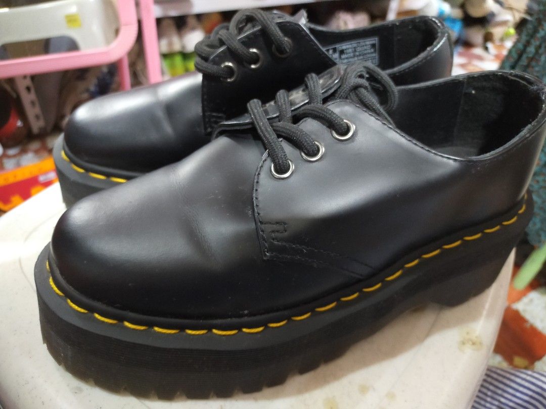 Dr. Martens Black Platform Oxford Shoes (Category: Sneakers & Footwear) located in Manila. Submitted by new-opening (Listing ID 1461209603, Image 3). Description: - Classic Dr. Martens 1461 Quad platform oxford shoes - Color: Black - Signature yellow stitching - Chunky platform sole for added height and style - Laces are intact and functional.