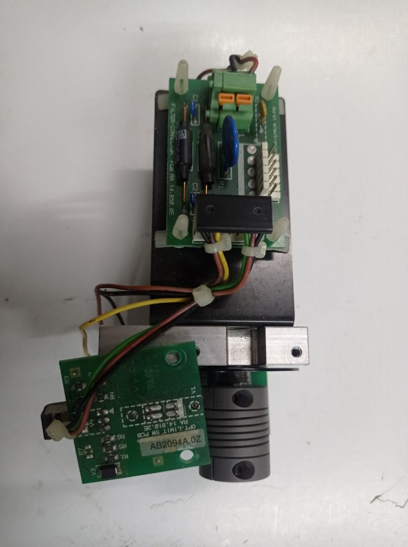 Durst Theta DC Geared Motors with Opto-Limit PCBs (Category: CDs & DVDs) located in Caloocan City. Submitted by agolito (Listing ID 1461236002, Image 3). Description: DURST THETA 24V DC GEARED MOTOR ASSEMBLIES WITH SENSOR PCBs Two original motor assemblies removed from a Durst Theta printing machine. Included: DC geared-motor assembly with Durst AB2094A optical-limit sensor PCB, mounting bracket, wiring and connectors. Larger geared-motor/clamp a