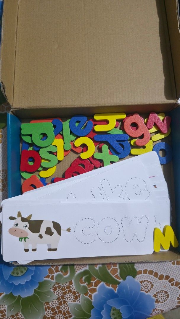 Educational Learning Toy Set: Numbers, Letters, Counting Sticks (Category: Educational & Learning Toys) located in Quezon City. Submitted by fabfindsph (Listing ID 1461223506, Image 3). Description: - Fun learning set for kids - Includes number cards with bees - Foam letters for alphabet practice - Counting sticks for math skills - Flashcards with words and pictures (e.g., 'cow') - Comes with a marker - Ideal for early education and practice.