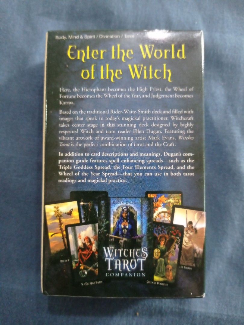 Witches Tarot Card Deck by Mark Evans (Category: Religious Items) located in Paranaque City. Submitted by annhua17524 (Listing ID 1461168295, Image 2). Description: - Quality Copy - Witches Tarot deck by Ellen Dugan - Illustrated by Mark Evans - Features beautiful, detailed artwork - Ideal for divination and spiritual practice - A must-have for tarot enthusiasts - Selling as is, no to low ballers, do your research before you purchase - Please ref