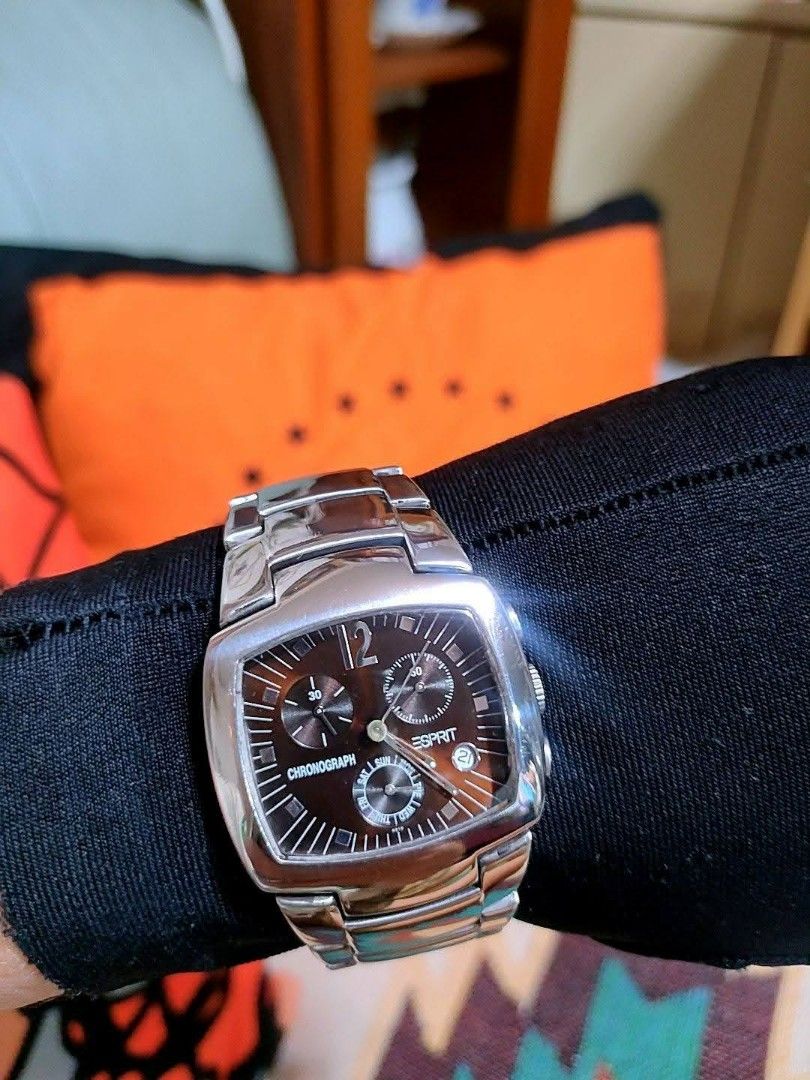 Esprit Chronograph Watch (Category: Women's Watches) located in Baliuag. Submitted by marieannfernando23 (Listing ID 1461284709, Image 2). Description: - Esprit Chronograph Watch - Brown Dial - Stainless Steel Band - Three Subdials - Big face - Day/Date Display - Minor scratches on band and casing - Selling as is - Like new.
