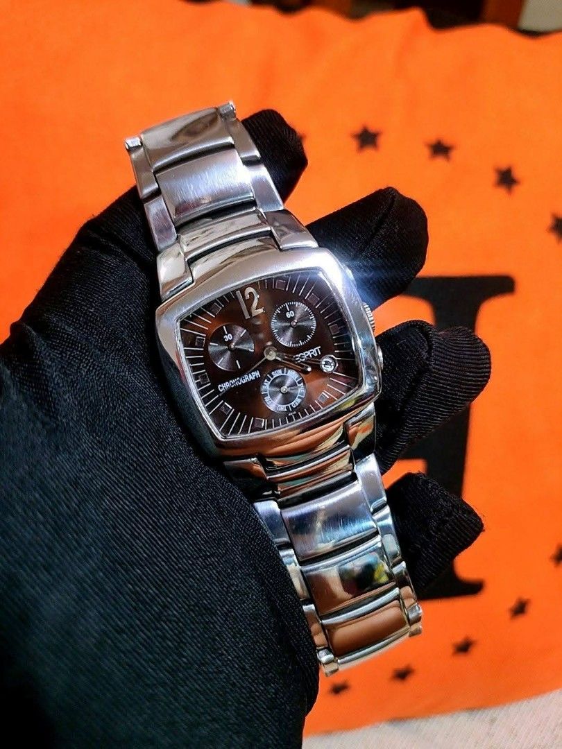 Esprit Chronograph Watch (Category: Women's Watches) located in Baliuag. Submitted by marieannfernando23 (Listing ID 1461284709, Image 1). Description: - Esprit Chronograph Watch - Brown Dial - Stainless Steel Band - Three Subdials - Big face - Day/Date Display - Minor scratches on band and casing - Selling as is - Like new.