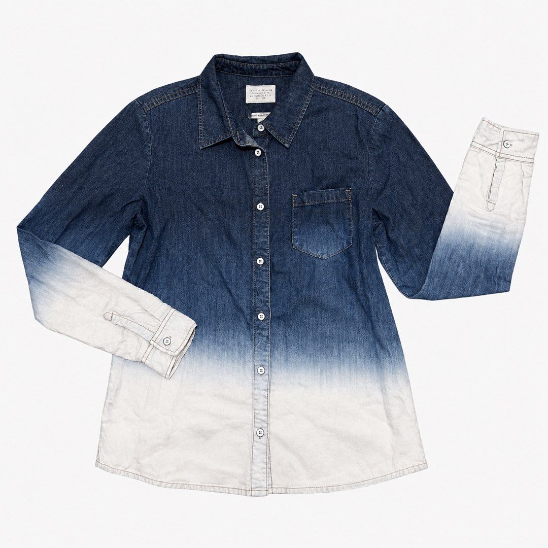 Esprit Denim Ombre Long Sleeves (Category: Longsleeves) located in Marikina City. Submitted by prelovedbydee. (Listing ID 1461287380, Image 1). Description: - denim blue fading to white - button-up front - chest pocket - tag size: s-m can negotiate ☺️.