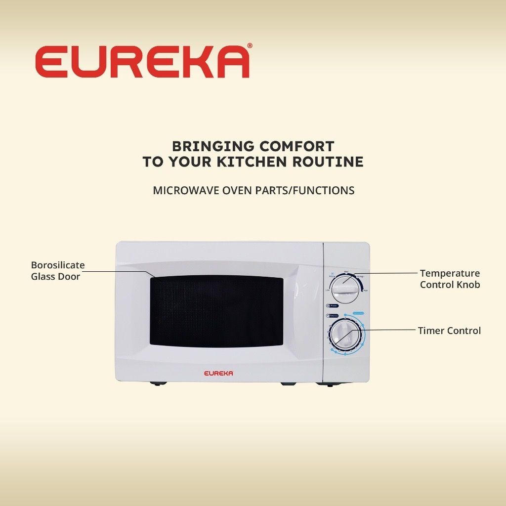 Eureka EMO 20L Microwave Oven - 20 Liters (Category: Ovens & Toasters) located in Caloocan City. Submitted by happydragon_84d819 (Listing ID 1461252649, Image 2). Description: - Eureka Microwave Oven - Capacity: 20 Liters - Available Colors: Black or White - Features: 5 Temperature Control, Safety Interlock System, Express Cooking Technology - Wattage: 1050 Watts - Dimensions: 465 x 360 x 291 mm - Warranty: 1 Year.