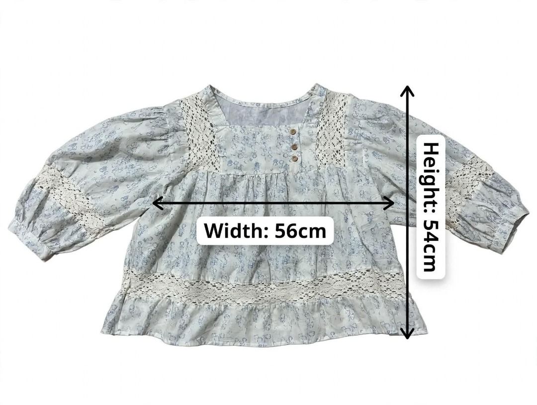 Floral Square Neck Blouse#76 (Category: Blouses) located in Caloocan City. Submitted by outfitloop (Listing ID 1461122902, Image 3). Description: - Cute white blouse - Square neckline - Three front buttons - Puff sleeves with lace trim - Lace detail along the hem IMPORTANT: • 1st photo is an AI styling/model preview for reference on how the item may look when worn. • Please refer to the actual photos for the item’s true appearance and condition. 