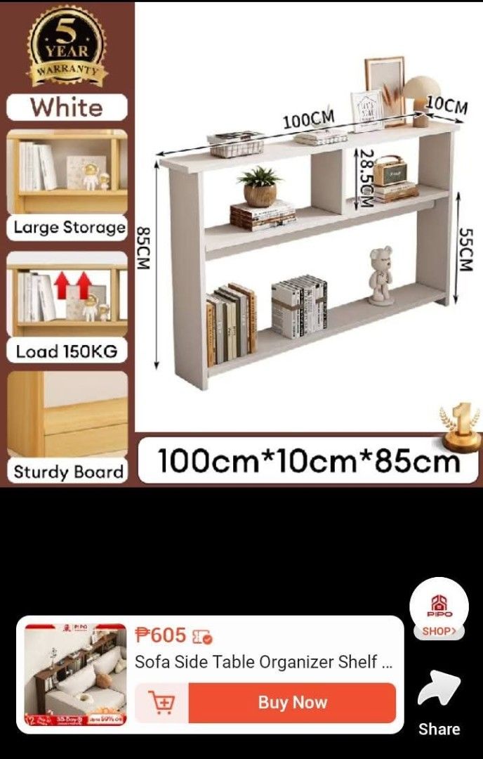 Multifunctional Side Table & Display Shelf (Category: Shelves, Cabinets & Racks) located in Pateros City. Submitted by foryoufindsph (Listing ID 1461119943, Image 1). Description: ​🛋️ Multifunctional Side Table & Display Shelf 💸 NOW ONLY ₱299 (Orange App Price: ₱605) ​Multi-purpose aesthetic storage for your living room or bedroom! Great for books, lamps, plant decor, or bedside essentials. ✨ ​✅ Condition: Preloved • 10/10 No issues 📸 Photos: 