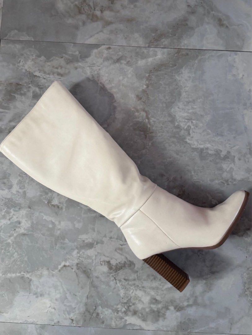 Forever 21 Cream Knee-High Block Heel Boots Size 8 (Category: Boots) located in Cebu City. Submitted by kurt.constantreader (Listing ID 1461133921, Image 3). Description: Used twice only by my gf In like-new condition NEGOTIABLE.