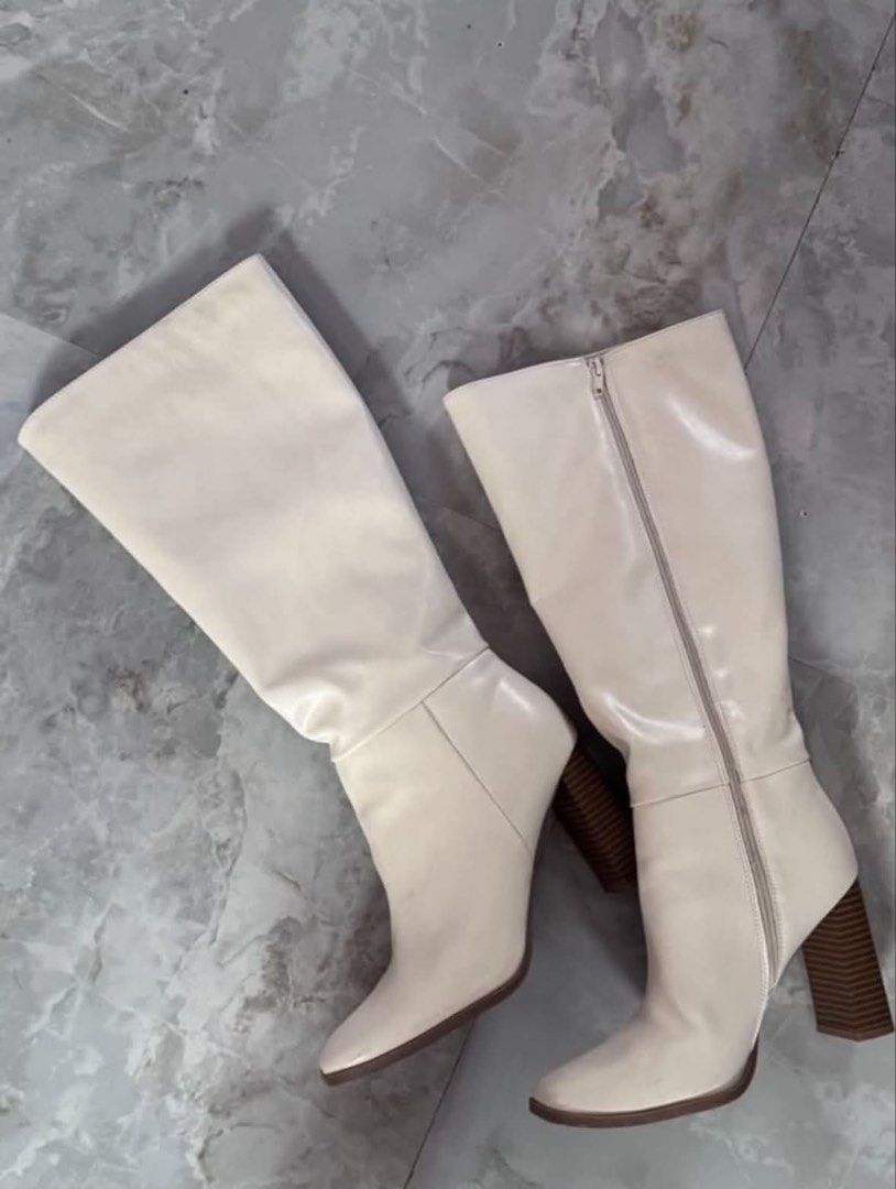 Forever 21 Cream Knee-High Block Heel Boots Size 8 (Category: Boots) located in Cebu City. Submitted by kurt.constantreader (Listing ID 1461133921, Image 1). Description: Used twice only by my gf In like-new condition NEGOTIABLE.