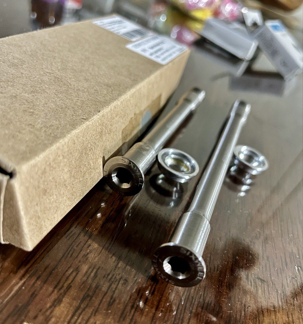 FS > Sixweel titanium thru-axle set (SL8) (Category: Bicycles) located in Manila. Submitted by dmacamay (Listing ID 1461156772, Image 3). Description: For sale Sixweel titanium thru-axle set 29g Fits SL8 Tarmac Aethos Roubaix RFS: using stock TA Very good condition Negotiable basta madali kausap. Location Guadalupe BGC - SIXWEEL Titanium Thru Axles - Designed for Specialized SL8 bikes - Includes two axles: 1 x 120mm, 1 x 163.5mm - Torque spec: 8-