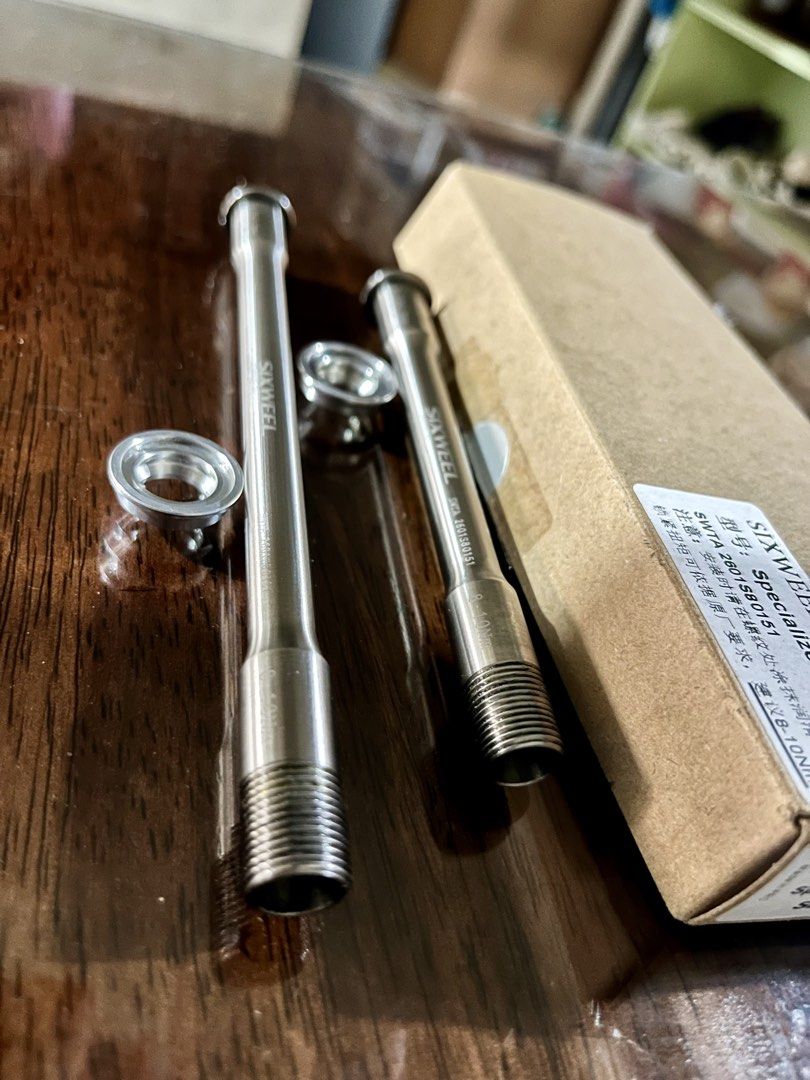 FS > Sixweel titanium thru-axle set (SL8) (Category: Bicycles) located in Manila. Submitted by dmacamay (Listing ID 1461156772, Image 2). Description: For sale Sixweel titanium thru-axle set 29g Fits SL8 Tarmac Aethos Roubaix RFS: using stock TA Very good condition Negotiable basta madali kausap. Location Guadalupe BGC - SIXWEEL Titanium Thru Axles - Designed for Specialized SL8 bikes - Includes two axles: 1 x 120mm, 1 x 163.5mm - Torque spec: 8-