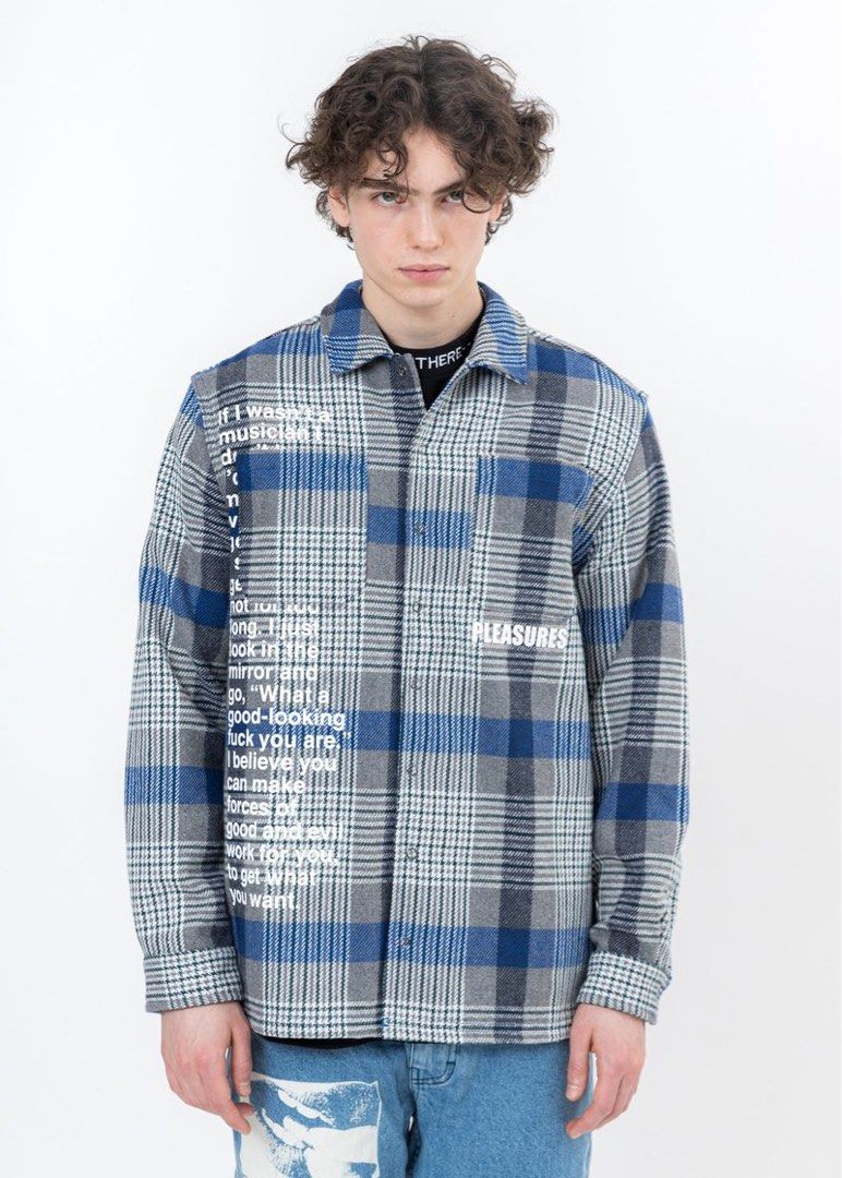 F/W 20 Pleasures Forces Plaid Overshirt (Category: Coats, Jackets and Outerwear) located in Binan City. Submitted by thenocturneones (Listing ID 1461282222, Image 1). Description: Length - 27 Width - 21 Sleeve Length - 23 Authenticity Guaranteed Dm for more info.
