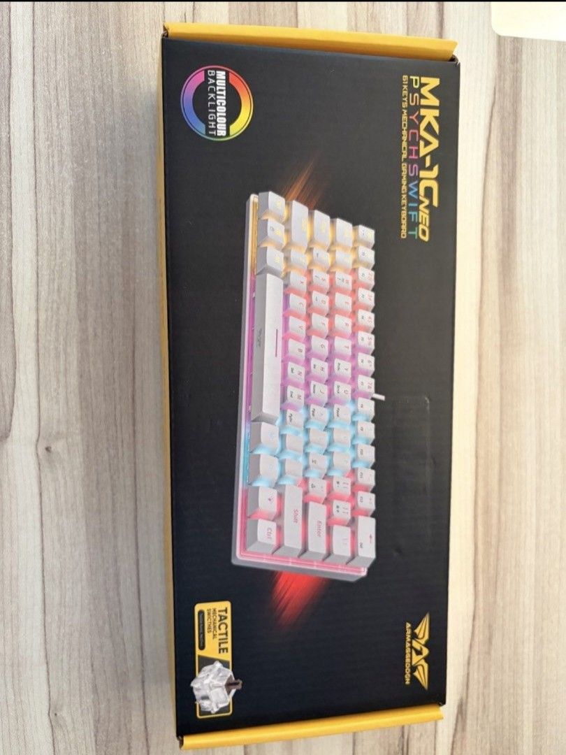 Gaming Keyboard (Category: Computer Keyboard) located in Singapore. Submitted by j2000ee (Listing ID 1461116708, Image 2). Description: - Mechanical Keyboard - Multicolour Backlight - Tactile Switches - Includes Extra Keycaps - USB Cable Included - Original Packaging Intact - Perfect for Gaming & Typing -pm for price, if ok then deal.
