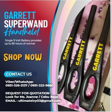 GARRETT SUPERWAND HANDHELD METAL DETECTOR (Category: Construction Tools & Equipment) located in Caloocan City. Submitted by gywnnesher68219 (Listing ID 1461139433, Image 1). Description: Operating Temperatures * -35°F (-37°C) to 158°F (70°C) * Humidity to 95% noncondensing * Operating Frequency 95 kHz * Audio Frequency 2 kHz * Tuning Automatic Indicators * Silent / Vibrate * Audible Speaker * LED Alert lights * GREEN: Power ON * AMBER: Batter Low