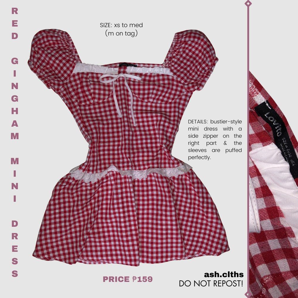 gingham mini dress (Category: Dresses) located in Taguig. Submitted by lorelei_333 (Listing ID 1461241574, Image 1). Description: location: taguig city payment: gcash or maribank • no flaws at all • rfs: decluttering clothes to have more space in my closet! ✧.