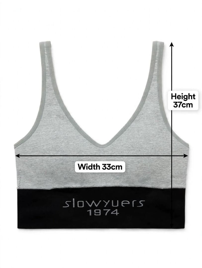 Grey and Black Bralette#95 (Category: Activewear) located in Caloocan City. Submitted by outfitloop (Listing ID 1461218828, Image 3). Description: - Black band with 'SLOWYUER 1974' print - Comfortable and stylish - Ideal for everyday wear IMPORTANT: • 1st photo is an AI styling/model preview for reference on how the item may look when worn. • Please refer to the actual photos for the item’s true appearance and condition. • Color may slightly vary