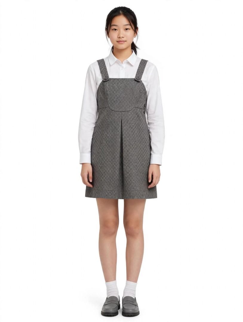 Grey Textured Dress#79 (Category: Dresses) located in Caloocan City. Submitted by outfitloop (Listing ID 1461138480, Image 1). Description: - Textured fabric all over - Button details on straps and sides - Ideal for layering with other clothes/top IMPORTANT: • 1st photo is an AI styling/model preview for reference on how the item may look when worn. • Please refer to the actual photos for the item’s true appearance and condition. • Color may slig