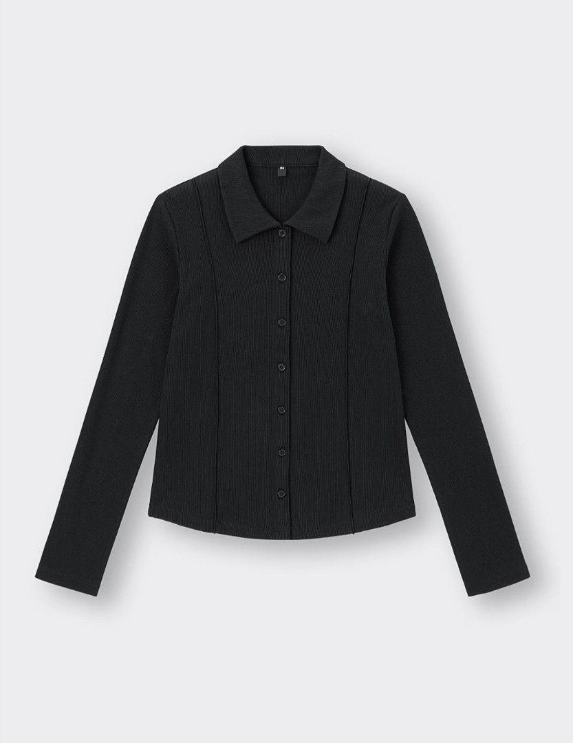 GU Black Long Sleeve Collared Button-Up Shirt (Category: Longsleeves) located in Baguio. Submitted by sky_alexander143 (Listing ID 1460723027, Image 2). Description: - Classic black long sleeve shirt - Button-up front with collared neckline - Subtle seam detailing for a structured look - Perfect for layering or wearing on its own - A versatile addition to any wardrobe.