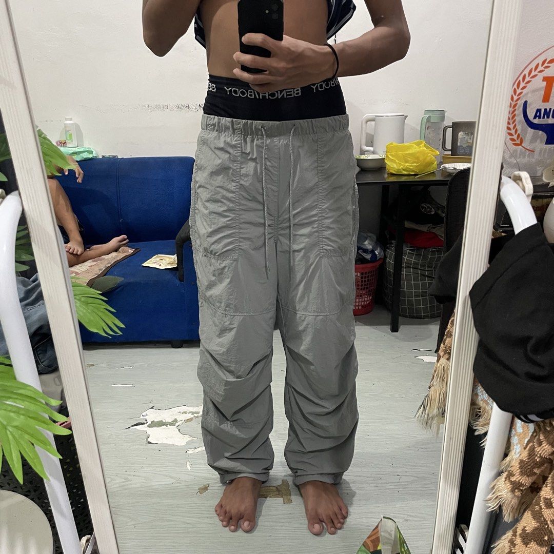 GU Nylon Parachute Pants (Category: Other Bottoms) located in Caloocan City. Submitted by thriftytripter (Listing ID 1461271360, Image 1). Description: +Shipping fee waist • 25-30 length • 38.5 hem • 8 condition • 10/10 color rate • 10/10 issue • none • Check details before buying • Items are washed and ready to wear • Color may vary due to lighting.