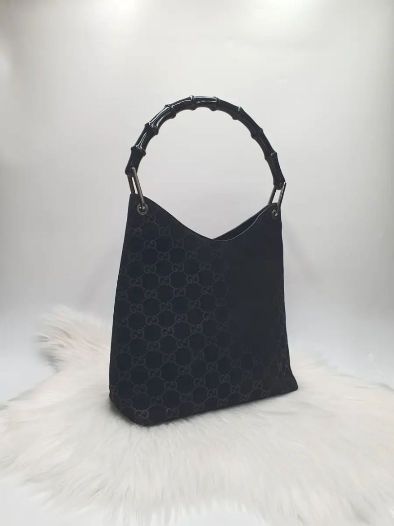 Gucci Monogram Suede Bamboo Black Shoulder Bag (Category: Activewear) located in Manila. Submitted by aftermarketphilippines (Listing ID 1461182685, Image 3). Description: Gucci Monogram Suede Bamboo Black Shoulder Bag 9.5/10 (Good As New) No issue Used Price : 18000.