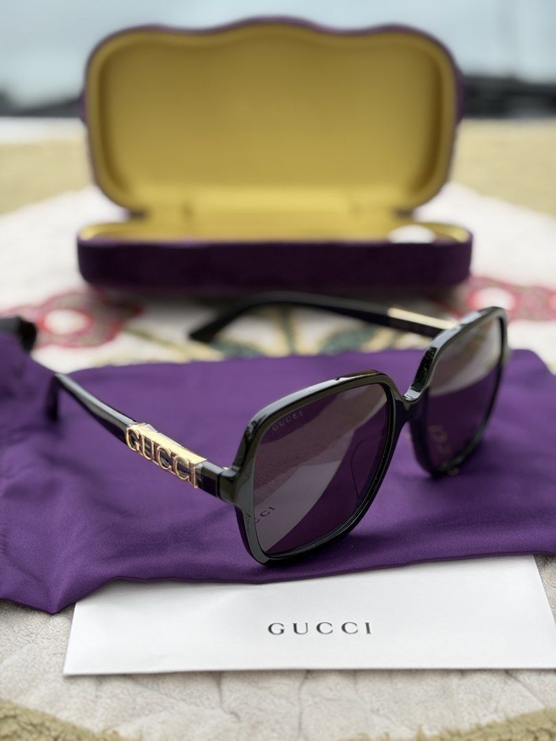 Gucci Sunglasses (Category: Sunglasses & Eyewear) located in Marikina City. Submitted by nicepicy (Listing ID 1461291131, Image 2). Description: - Authentic Gucci Sunglasses - Color: Black frame with gold Gucci logo on arms - Includes: Original case, pouch, and authenticity card - Model Number: GG1189SA 002 - Lens Size: 59mm - Bridge Size: 17mm - Temple Length: 145mm - A stylish addition to any outfit.