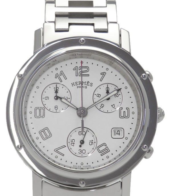Hermes 'Clipper Chronograph' CL1.910 Men's Quartz Watch (Category: Men's Watches) located in Las Pinas. Submitted by daisuki_japan_luxury_by_reiko (Listing ID 1461256580, Image 1). Description: Name Clipper Chronograph Model number CL1.910 year model not clear type Men's color white kinds Quartz watch Material Stainless steel/glass crystal size Case: Approximately 38mm in diameter; Wrist circumference: Up to approximately 19cm Guarantee none acce