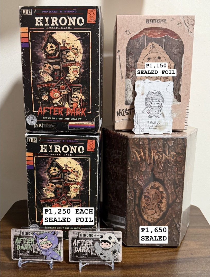 HIRONO Plush (Category: Designer & Blind Box Toys) located in Pavia. Submitted by juansapanataym (Listing ID 1461279696, Image 1). Description: Plush pendants - sealed foil Hirono Dino - sealed box w/ wrap See photo for prices. 📍Iloilo 📦J&T 💵GCash/Bank.