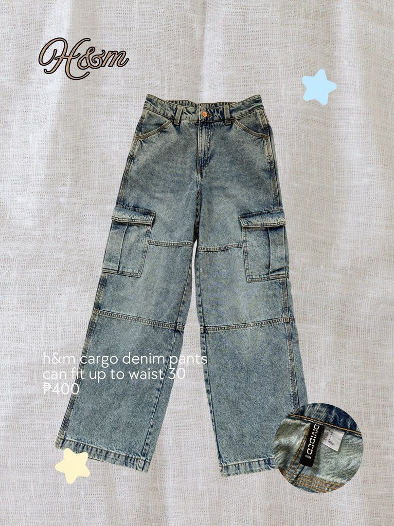 H&M Cargo Denim Pants (Category: Jeans) located in Bacoor. Submitted by sweetsrirachaaa (Listing ID 1461130649, Image 1). Description: - H&M Cargo Denim Pants - Acid Wash Finish - Wide-Leg Style - Fits up to 30-inch waist - Ideal for casual outfits.
