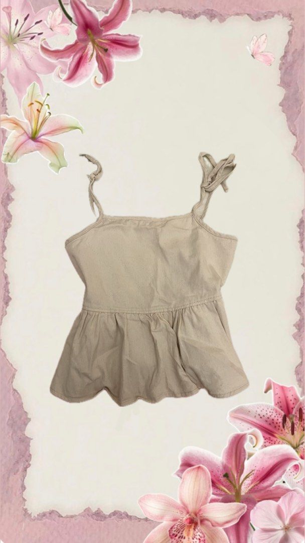 H&M Cream Adjustable Strap Top (Category: Sleeveless) located in Quezon City. Submitted by fashionistastyles (Listing ID 1461217786, Image 1). Description: - Extra Small, Worn once only - In Best Condition - Bought from SM megamall - Comment “Mine” or Send a message 💌.