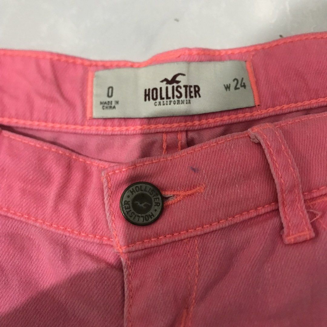 HOLLISTER SHORT (Category: Shorts) located in Quezon City. Submitted by high1sthrift (Listing ID 1461123142, Image 3). Description: 💖 HOLLISTER NEON PINK DENIM SHORTS - DETAILED MEASUREMENTS 💖 BRAND: Hollister California TAG SIZE: 0 / W24 COLOR: Neon Pink / Salmon Pink CONDITION: 8.5/10 - No major issue, frayed style 📏 EXACT MEASUREMENTS (Lay Flat): W15 - Waist 15” lay flat = 30” paikot pero stretch to 24-25 fit Back L10 - 10” length sa likod 