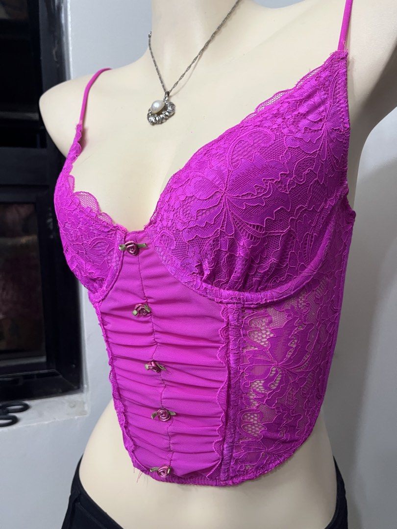 Hot pink bustier boned corset (Category: Undergarments & Loungewear) located in Caloocan City. Submitted by onlyfromthepast (Listing ID 1461249914, Image 3). Description: 9/10 condition S-m ✅My bio before purchasing tia💕 ✅ All items are fresh from bales, Pls expect dirt,dust or stains .