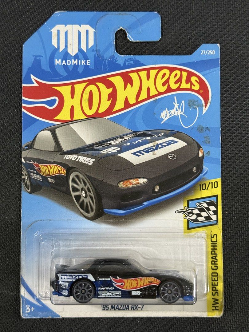 Hot Wheels '95 Mazda RX-7 (Category: Vehicle & Diecast Models) located in Muntinlupa City. Submitted by eman_garcia_ (Listing ID 1461319161, Image 1). Description: - Hot Wheels '95 Mazda RX-7 - Part of the HW Speed Graphics series - This is the 27th car out of 250 - Comes in its original packaging - Great for collectors.