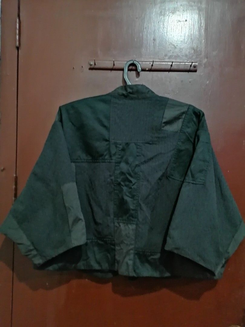 INITIAL Patchwork Kimono Jacket (Category: Coats, Jackets and Outerwear) located in Manila. Submitted by alden_apparel (Listing ID 1461141347, Image 2). Description: - INITIAL patchwork kimono jacket - Unique textured and smooth fabric panels - Two button closure - Two front pockets - Wide sleeves - Cropped length - Versatile for casual or dressy outfits - wrinkled on photo but in good condition - Unisex - Roomy and boxy comfort fit. .