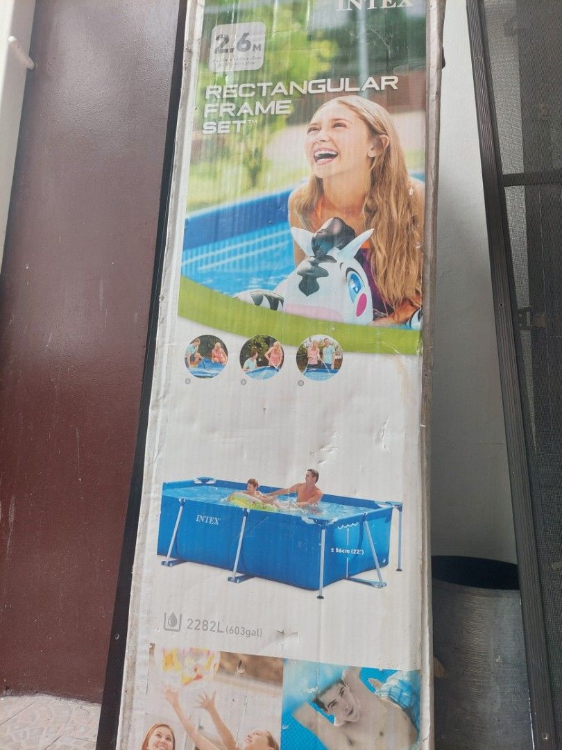 Intex 2.6m Rectangular Frame Pool (Category: Outdoor Furniture) located in Imus. Submitted by hajimimashite (Listing ID 1461166555, Image 2). Description: Used once, still with its original box. Pick up: Imus Cavite, can deliver with a fee..