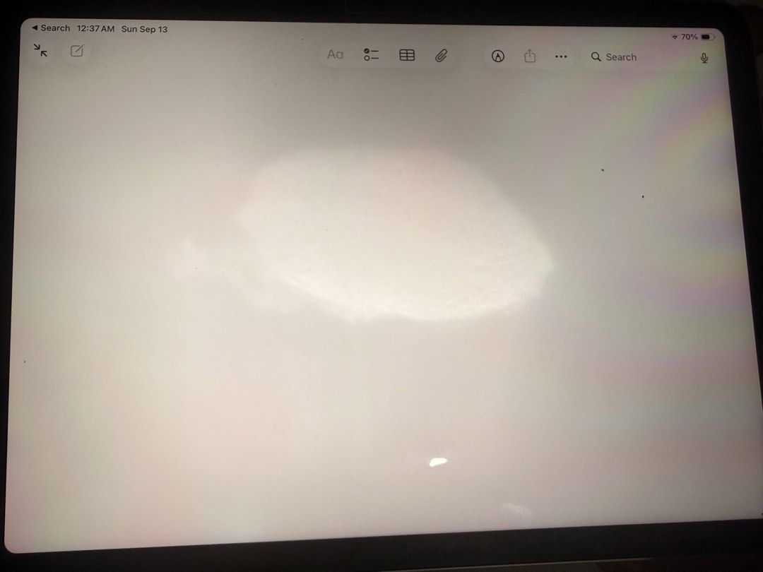 Ipad air 6 M2 (256 GB) (Category: iPad) located in Manila. Submitted by gentlestone-90c6 (Listing ID 1461295033, Image 3). Description: Selling my iPad Air M2 (11-inch)256 Gb. It is incredibly fast and powerful thanks to the M2 chip, but it has a visible screen defec Screen Issue: There is a noticeable bright, cloud-like white patch (hotspot) near the center of the display (see photos for reference). This is only visible on light or white backgro
