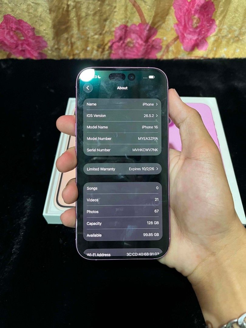 IPHONE 16 (Category: iPhone 16 Series) located in Silang. Submitted by appleflips (Listing ID 1461299540, Image 3). Description: Sale or Trade? Details: - iPhone 16 | Vibrant Pink - 128gb (Storage Capacity) - 100% bh (206cc) - Warranty: October 2 2026 - Anysim (Tm, Globe, Smart, Sun, Tnt, Gomo, Dito) - 100% Original Parts Inclusions: - Unit, Cases, Original Box Noted: Pristine condition, Lady Owned, Brandnew Condition Meetup, Pickup & LBC only!.