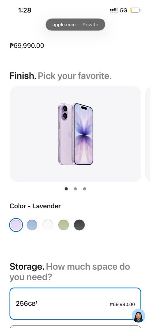 iPhone 17 256GB (Lavender or Sage color) (Category: iPhone 17 Series) located in Hagunoy. Submitted by juliuscezarr (Listing ID 1461167973, Image 2). Description: Pre-order Brand new iPhone 17. Discounted less ₱10,000 from the original SRP. Thank you .