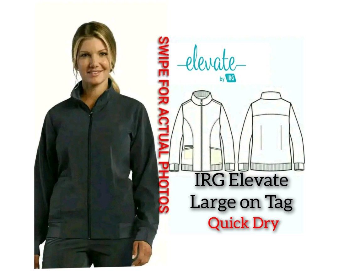 IRG ELEVATE Quick Dry Scrub Jacket (Large on Tag) (Category: Others Tops) located in Baguio. Submitted by ogiesiomai23 (Listing ID 1461190800, Image 1). Description: Tap and Swipe for Actual Photos and Details IRG Elevate Scrub Jacket Dimes (Zippered) W: 46" L: 26" Shoulders Width: 18" Arms Length: 25" Arm Hole: 18" (9") Tag: Large 3 Pockets (2 Patch + 1 Zip) Rib-Knit Ribbings Quick Dry Tela Nababanat Tela Pewter Condition: Like New to Good as Ne