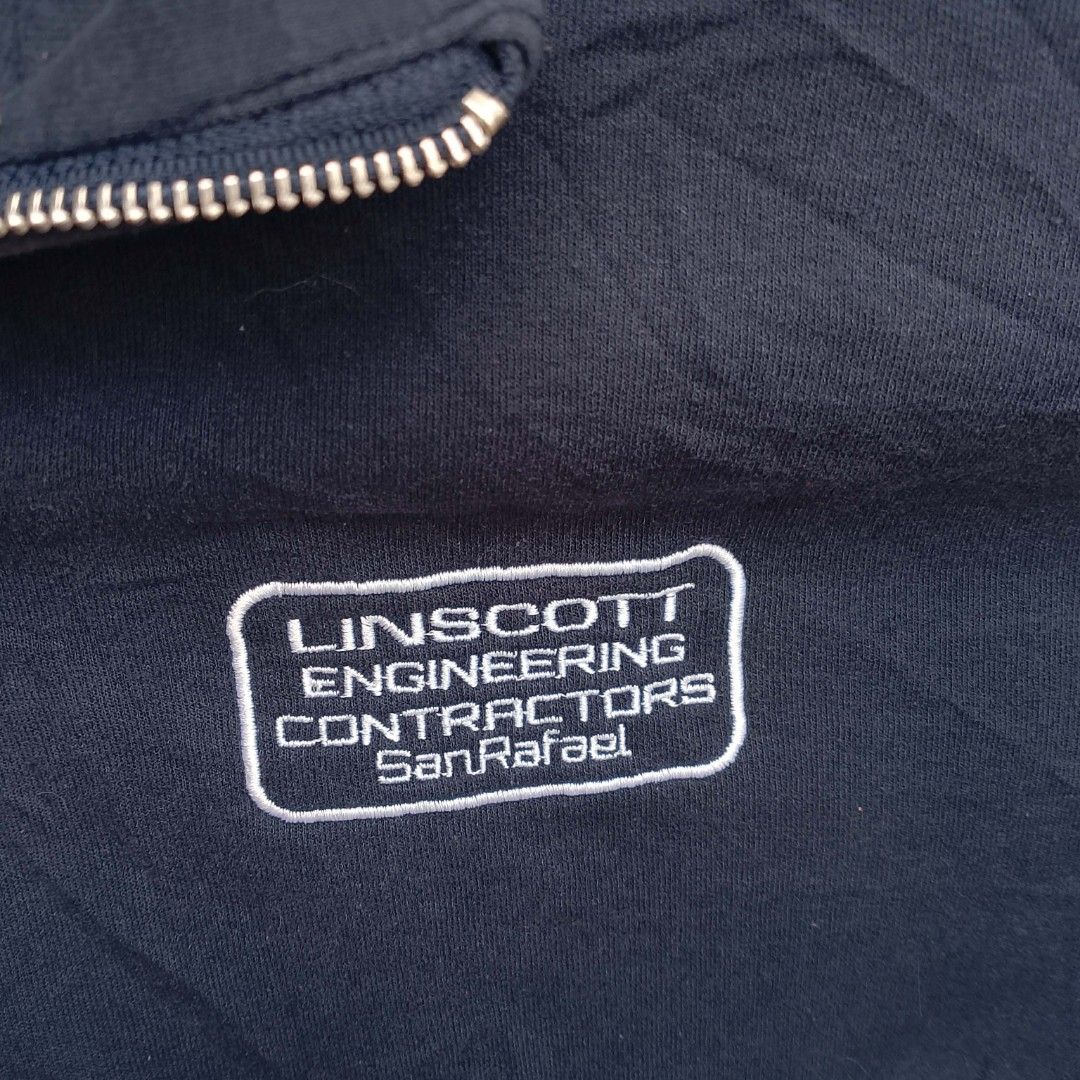 Jerzees Vintage Y2K Quarter-Zip Sweatshirt (Category: Coats, Jackets and Outerwear) located in Baguio. Submitted by thrifty_rackd (Listing ID 1461266400, Image 3). Description: Authentic Y2K workwear featuring a Linscott Engineering Contractors chest patch and smooth front quarter-zip zipper. Heavyweight, comfortable fabric mix..