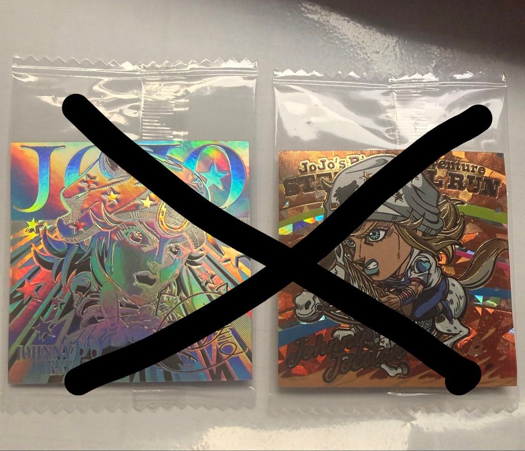 JoJo奇妙冒險威化餅貼紙 （分類：日系周邊）位於 Hong Kong。 由 smyfhcp56t42571 提交（商品編號 1460418853，圖片 3）。簡介： 圖一 $10@張 圖二 $20@張 圖三 已售 圖一可換圖四紅圈 可石硤尾站面交或平郵寄出（$30以上我包平郵）。