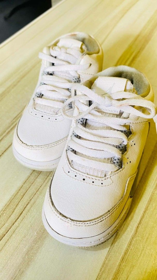 Jordan 4 Shoes White Toddler (Category: Babies & Kids Fashion) located in Antipolo. Submitted by anj.dacer31 (Listing ID 1461231240, Image 2). Description: - White Jordan 4 crib shoes - Classic design with laces - Perfect for tiny feet - Minor scuffs on sole and toe area (normal wear) - Plenty of life left.