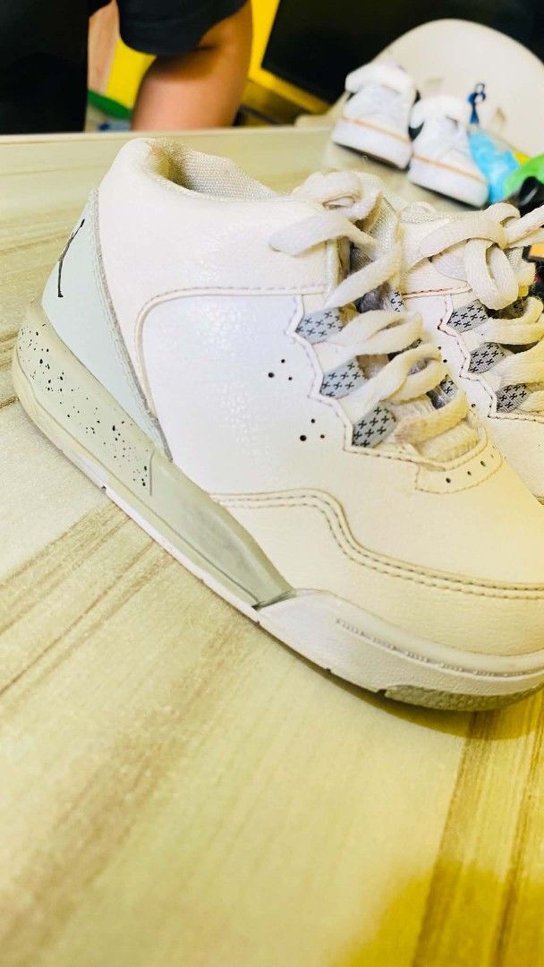 Jordan 4 Shoes White Toddler (Category: Babies & Kids Fashion) located in Antipolo. Submitted by anj.dacer31 (Listing ID 1461231240, Image 3). Description: - White Jordan 4 crib shoes - Classic design with laces - Perfect for tiny feet - Minor scuffs on sole and toe area (normal wear) - Plenty of life left.