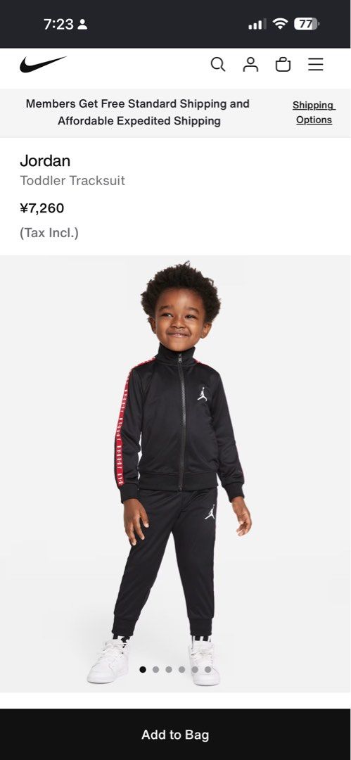 Jordan Toddler Tracksuit Black (Category: Babies & Kids Fashion) located in Manila. Submitted by zgrey12 (Listing ID 1461133794, Image 2). Description: - Black Jordan tracksuit for toddlers - Iconic Jumpman logo on jacket and pants - Red and white Jordan branding on sleeves and pant legs - Full zip jacket with stand-up collar - Pants with elastic waistband - Ideal for active little ones.
