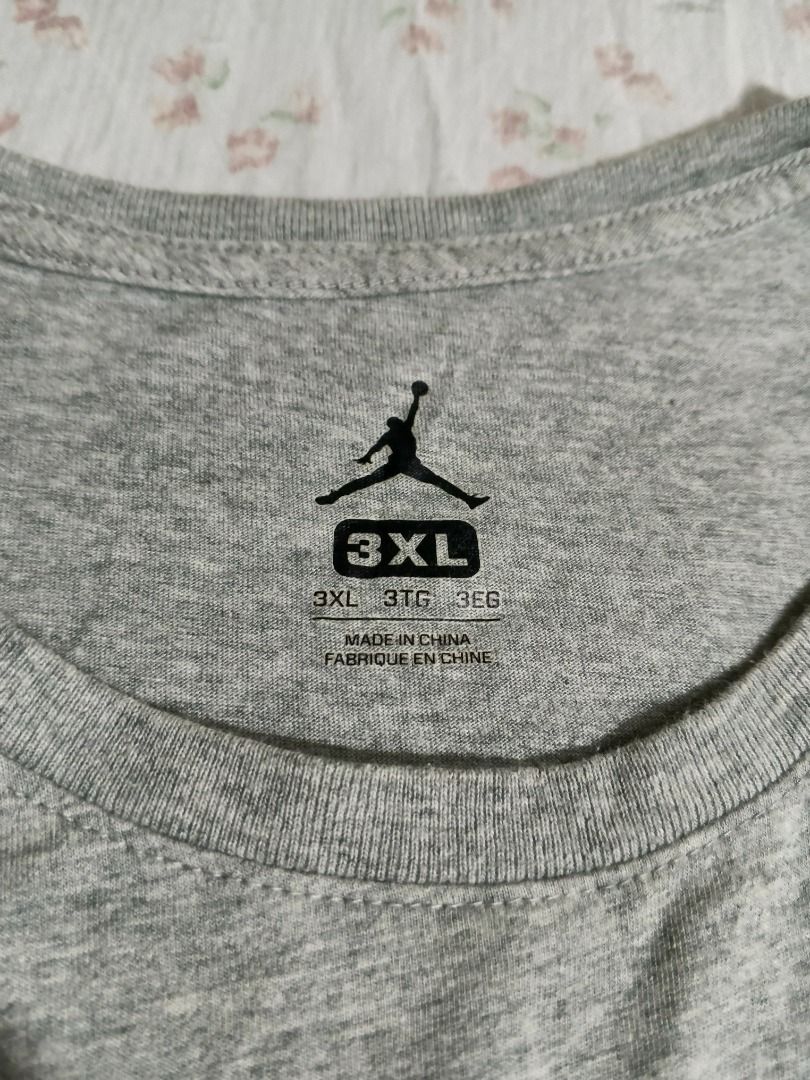 Jordan T-shirt, (Category: Coats, Jackets and Outerwear) located in Caloocan City. Submitted by nebs_seller (Listing ID 1461217372, Image 2). Description: - Grey Air Jordan t-shirt (Size 3XL) No issue .