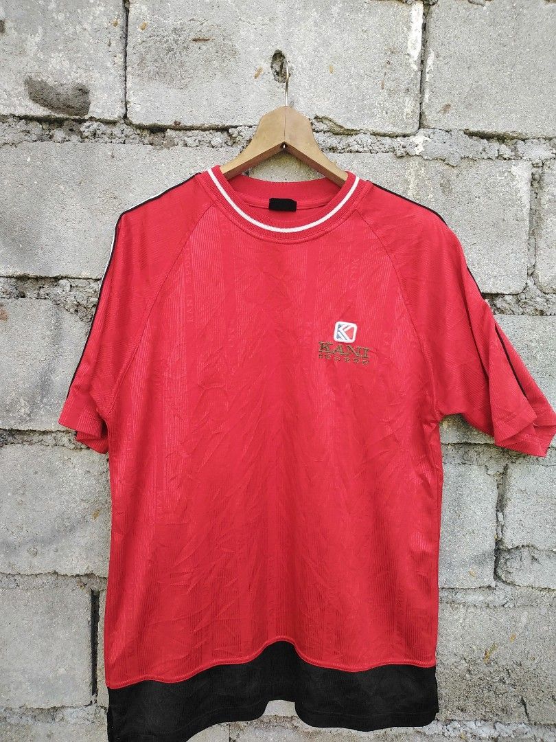 Karl kani (Category: Tshirts & Polo Shirts ) located in General Santos City (Dadiangas). Submitted by evolveorrepeat (Listing ID 1460971007, Image 1). Description: Vtg karl kani sport hop jersey tape slevee Size large on tag Pit to pit 23 L" 31.5 In very good used condition Dm to purchase! Color may very due to lighting.